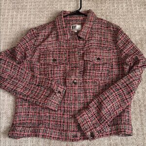 Kut from the Kloth pink tweed moto snap jacket size Large
